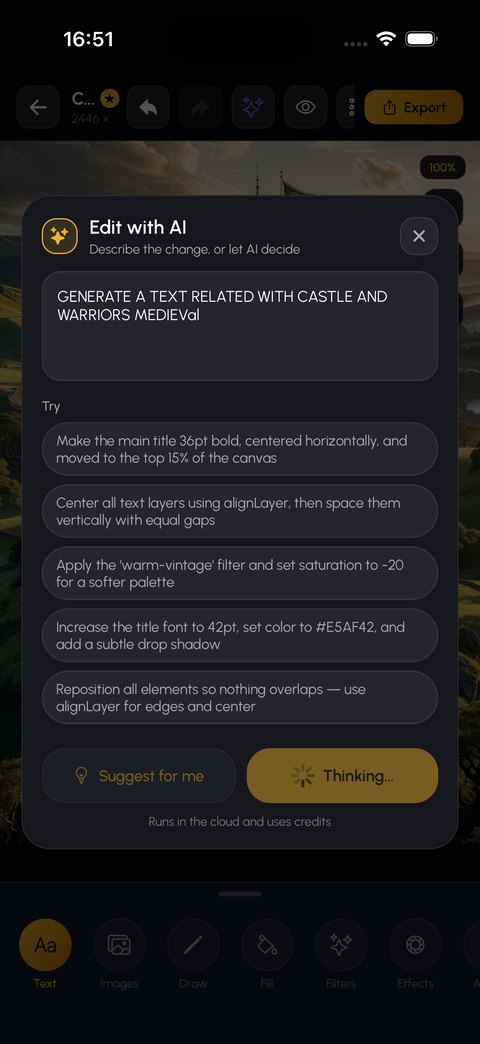 The Edit with AI sheet showing a typed instruction and suggested edits